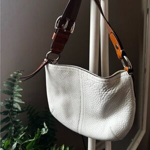 Coach White Pebbled Leather Shoulder Bag with Brown Strap